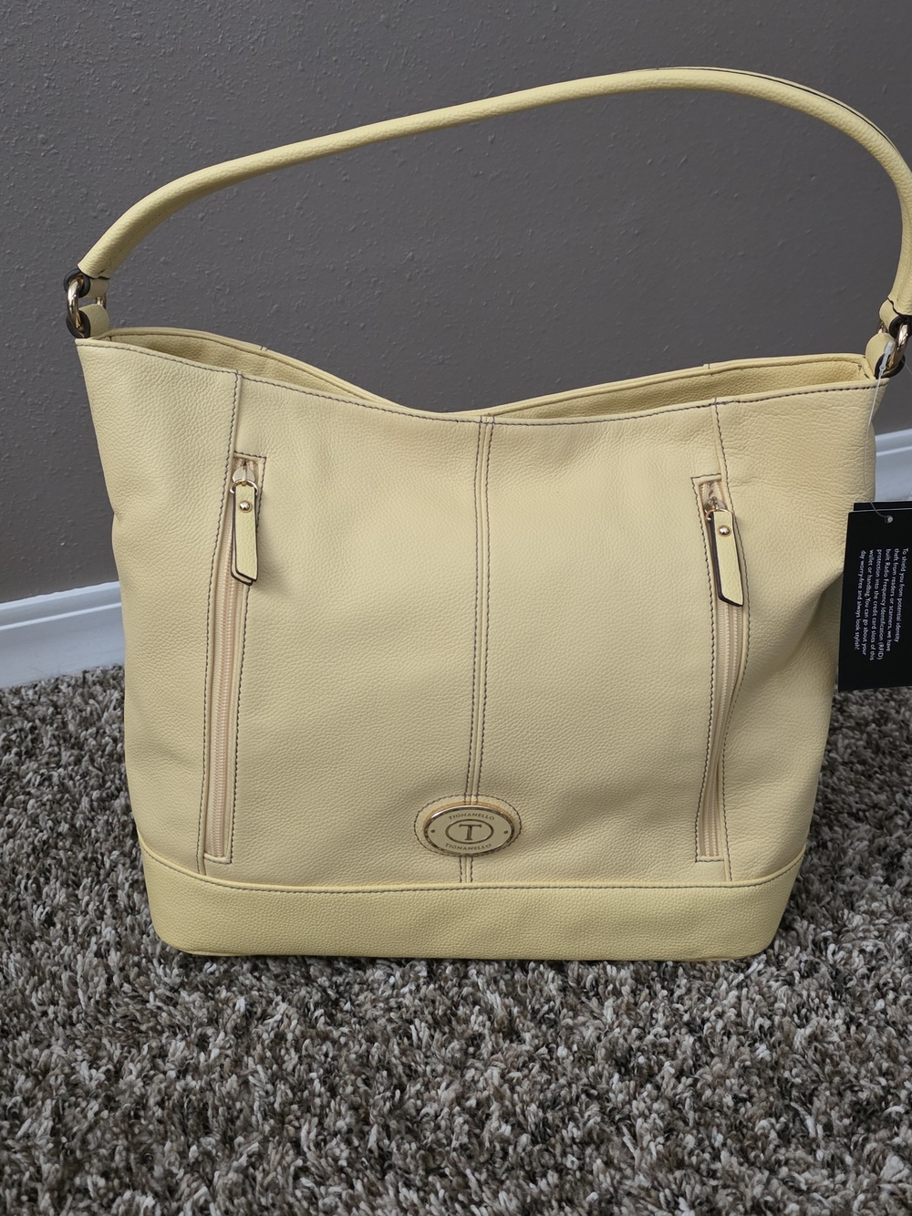 Tignanello Yellow Leather Shoulder Tote Bag